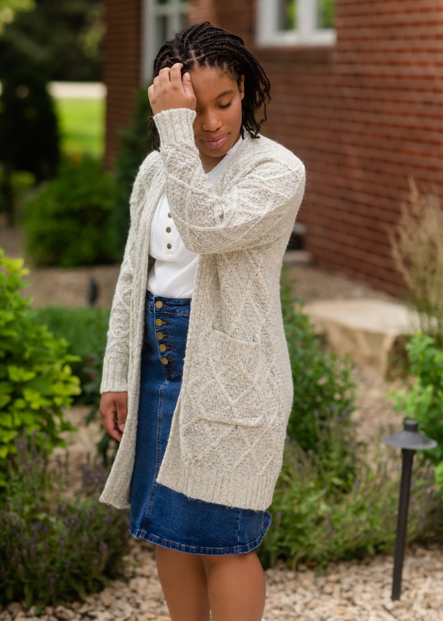 Gray Chunky Cable Knit Cardigan Tops