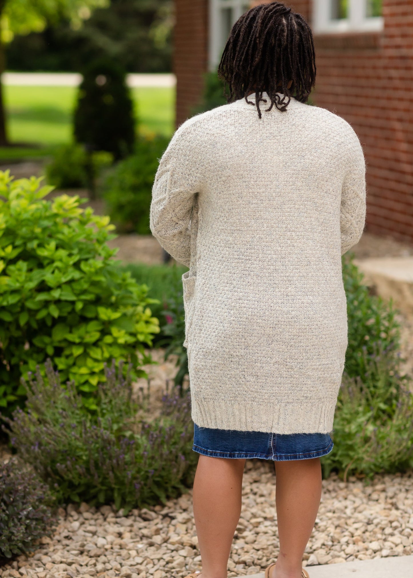 Gray Chunky Cable Knit Cardigan Tops