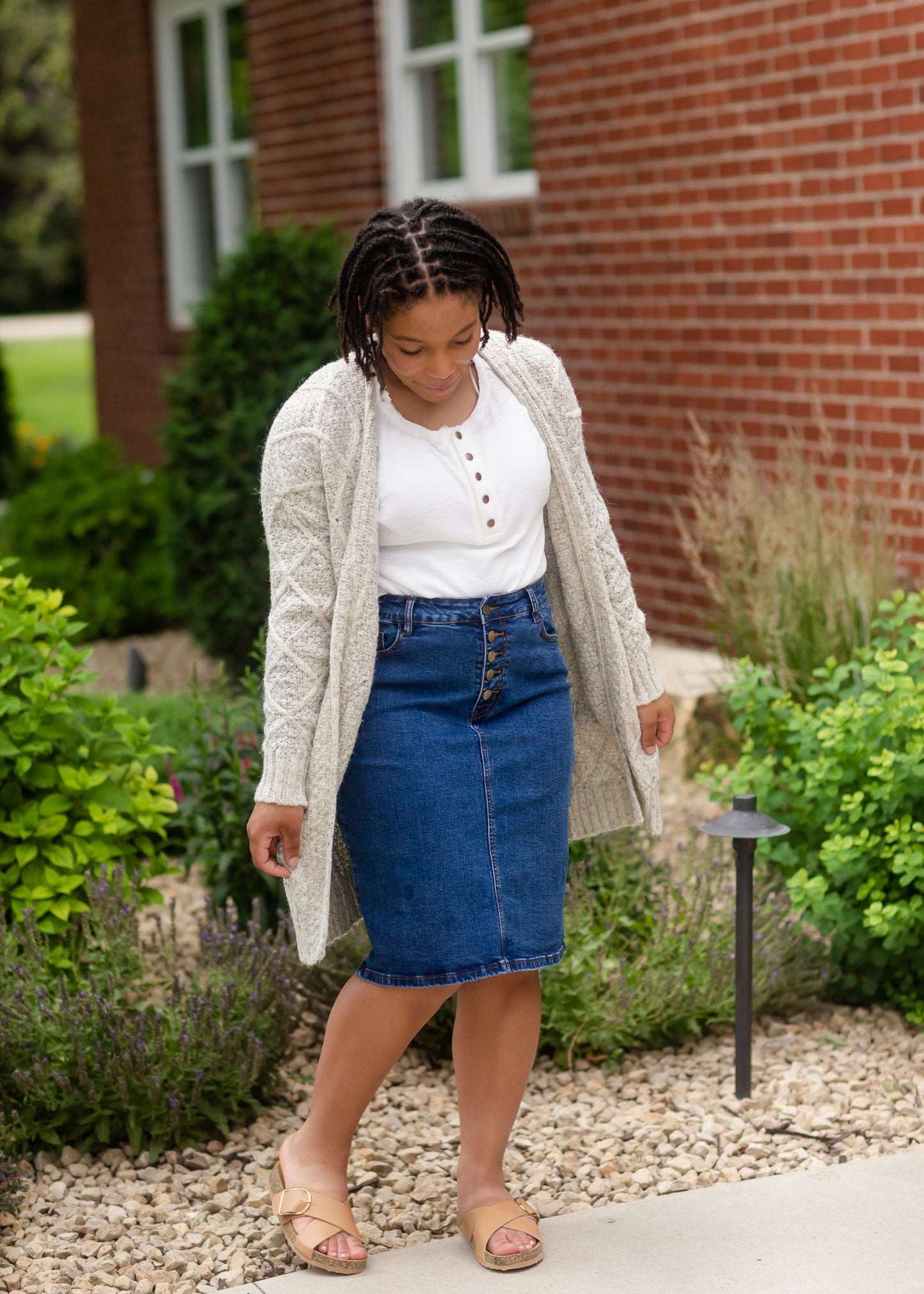 Gray Chunky Cable Knit Cardigan Tops