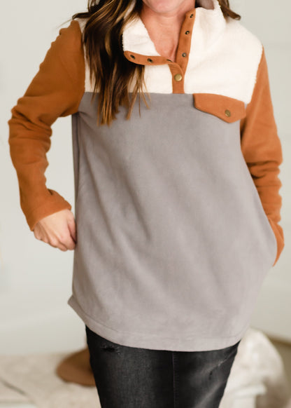Gray Color Block Fleece Top - FINAL SALE Shirt