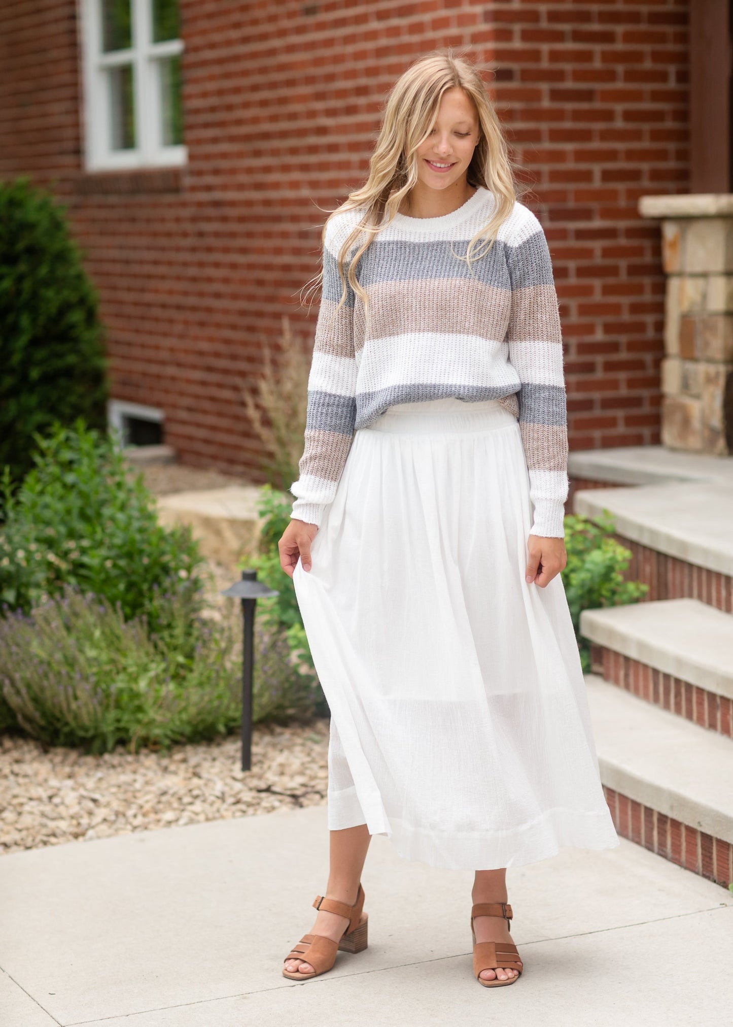 Gray Colorblock Crew Neck Sweater Tops