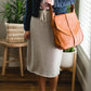 Gray Cotton Elastic Waist Midi Skirt Skirts