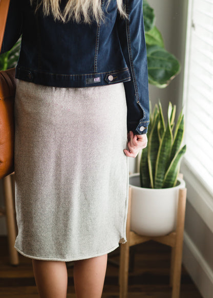 Gray Cotton Elastic Waist Midi Skirt Skirts