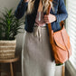 Gray Cotton Elastic Waist Midi Skirt Skirts
