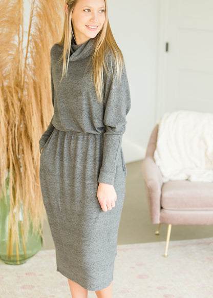Gray Cowl Neck Dolman Sleeve Midi Dress - FINAL SALE Dresses