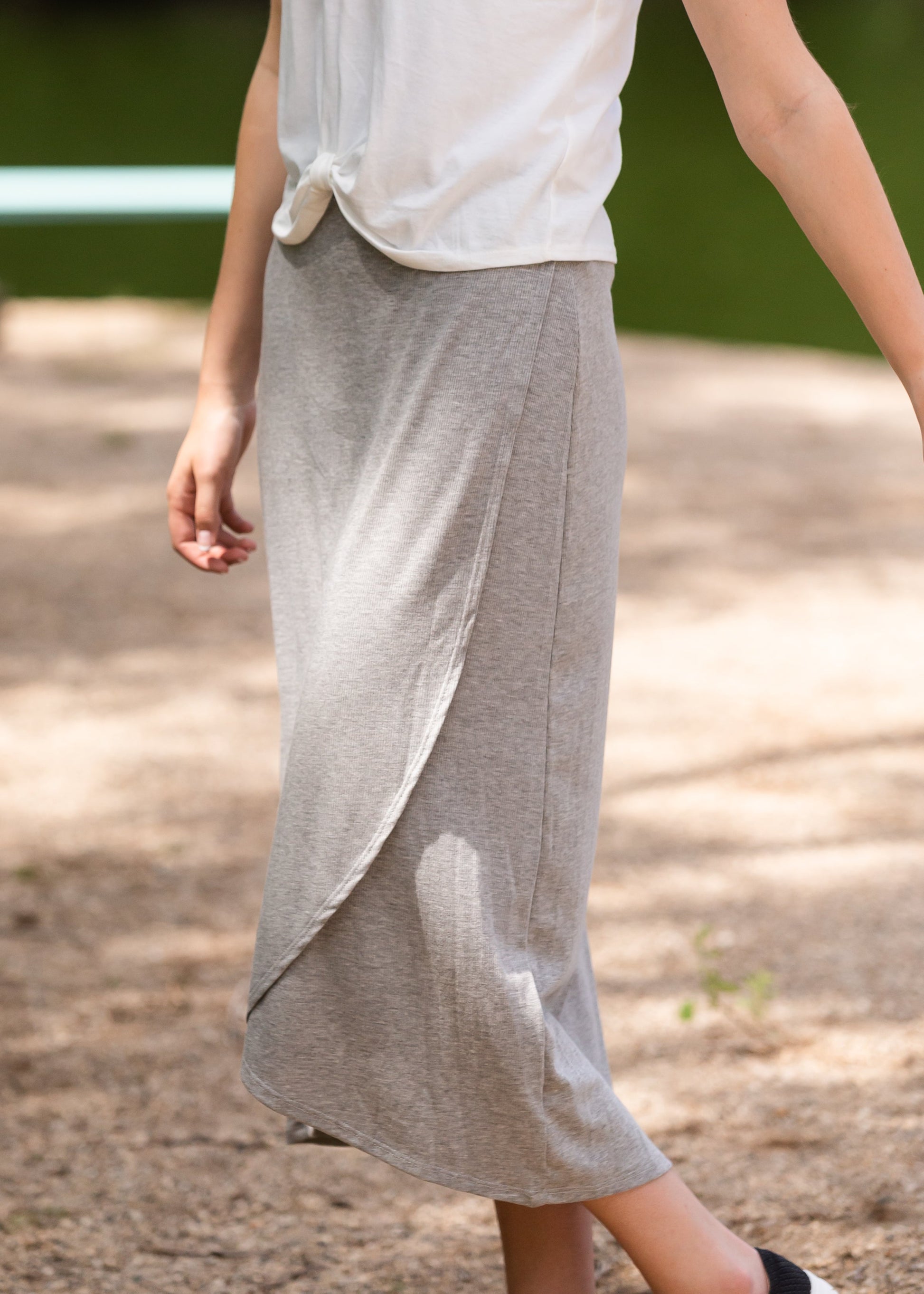 Gray Elastic Waist Knit Midi Skirt - FINAL SALE Skirts