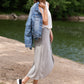 Gray Elastic Waist Knit Midi Skirt - FINAL SALE Skirts