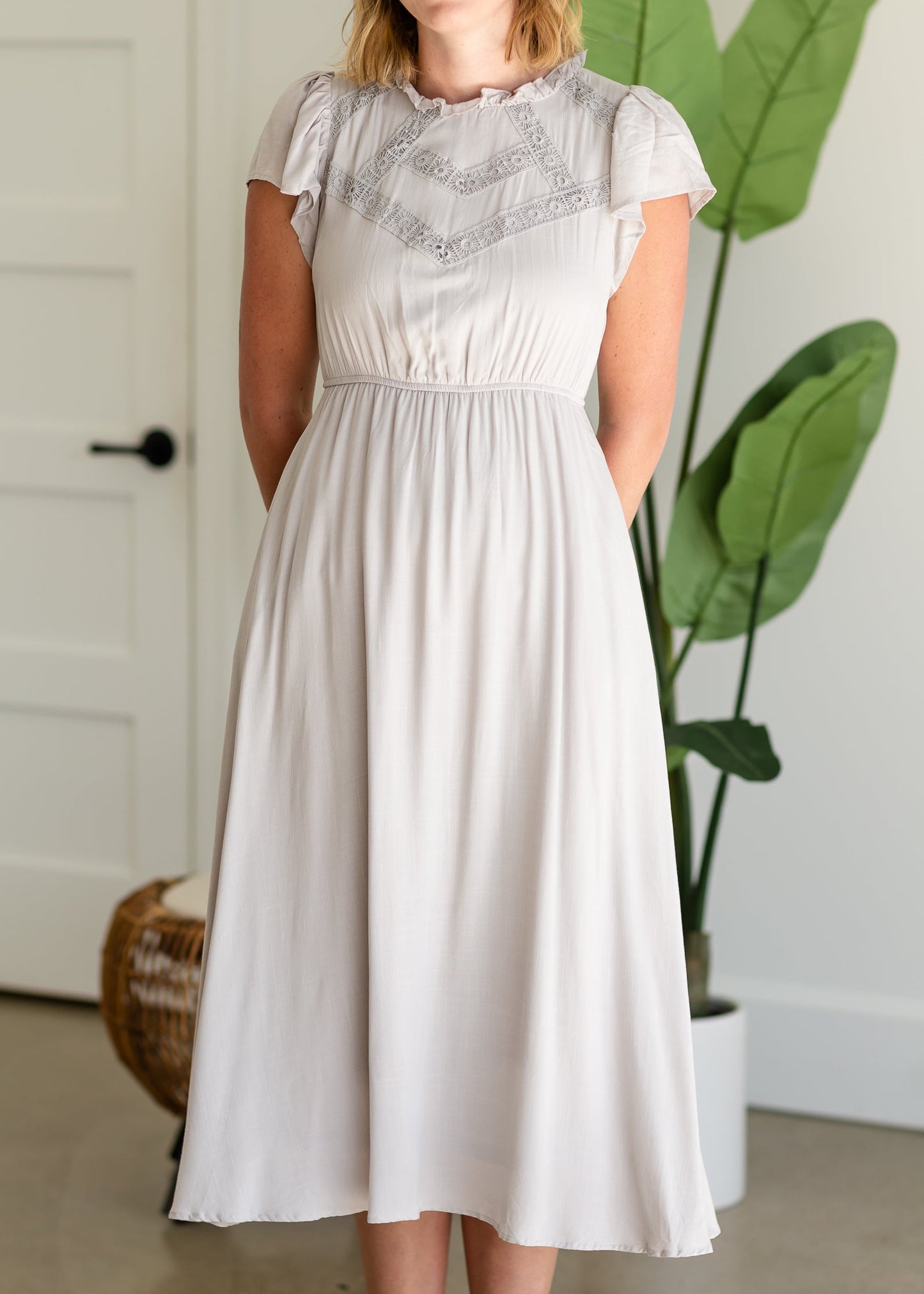 Gray Embroidered Bodice Midi Dress - FINAL SALE Dresses