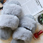Gray Faux Fur Double Strap Slide Slippers