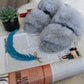 Gray Faux Fur Double Strap Slide Slippers