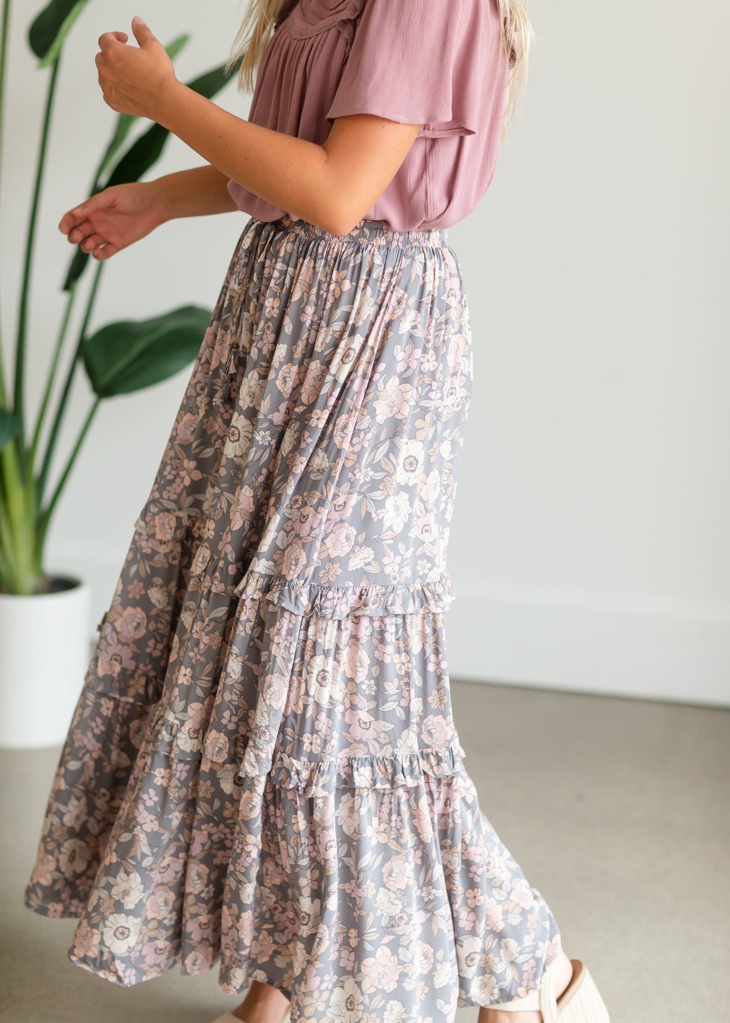 Gray Floral Tiered Maxi Skirt - FINAL SALE Skirts