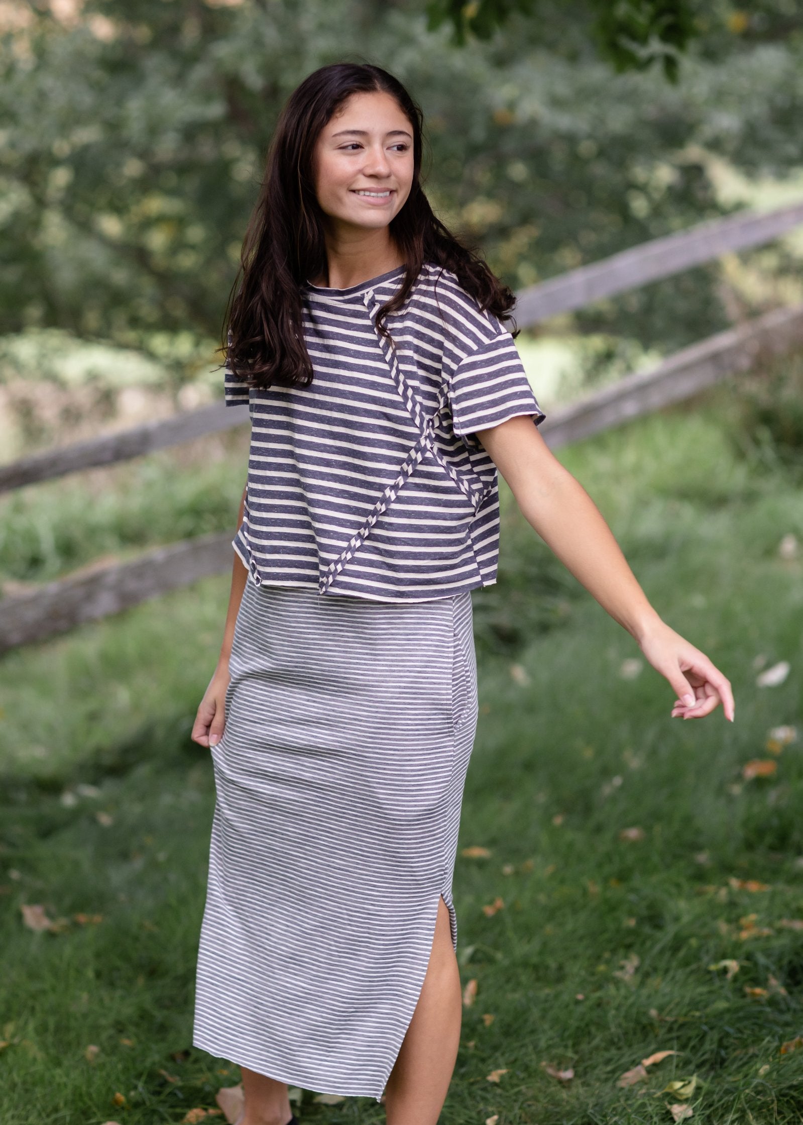 Gray Layered Midi Stripe Knit Dress VOY Inherit