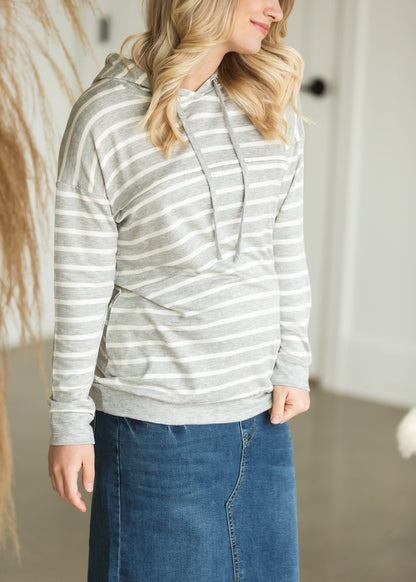 Gray Long Sleeve Hooded  Maternity Top - FINAL SALE Tops