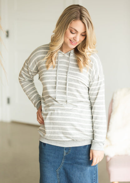 Gray Long Sleeve Hooded  Maternity Top - FINAL SALE Tops