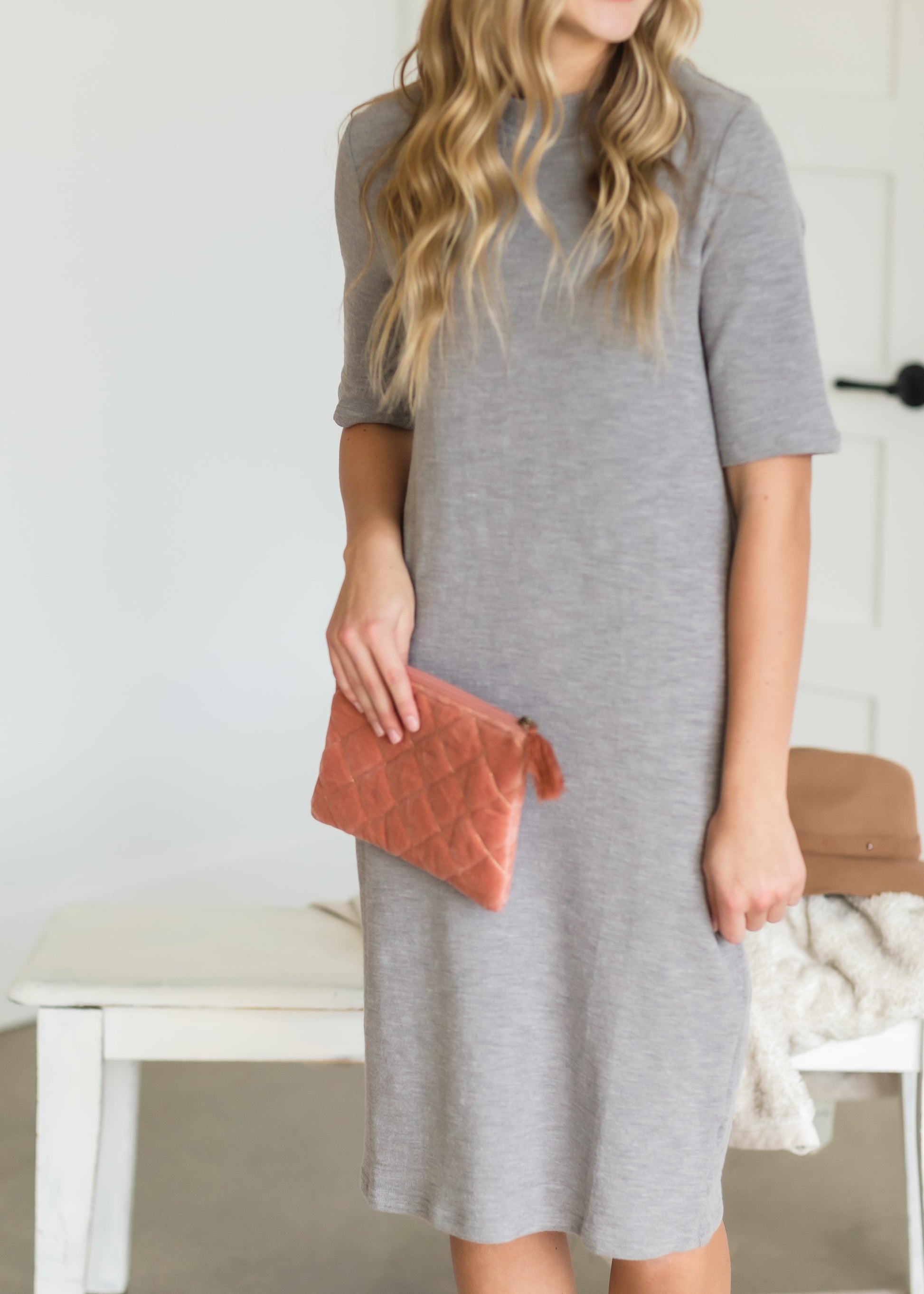 Gray Mockneck Textured Knit Dress - FINAL SALE Dresses