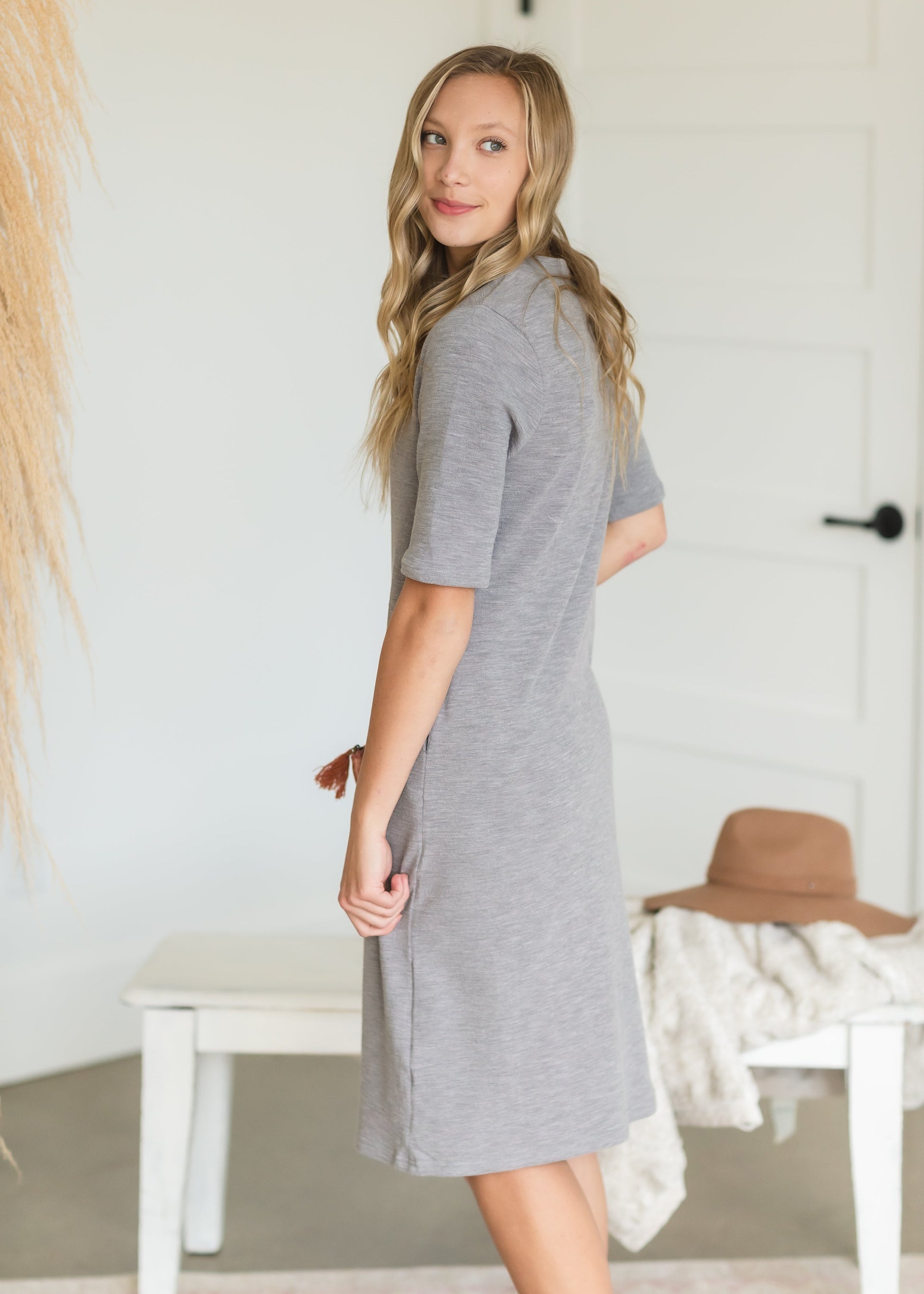 Gray Mockneck Textured Knit Dress - FINAL SALE Dresses