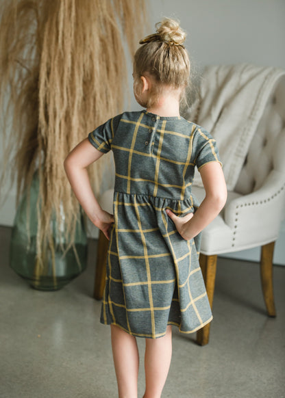 Gray + Mustard Windowpane Midi Dress - FINAL SALE
