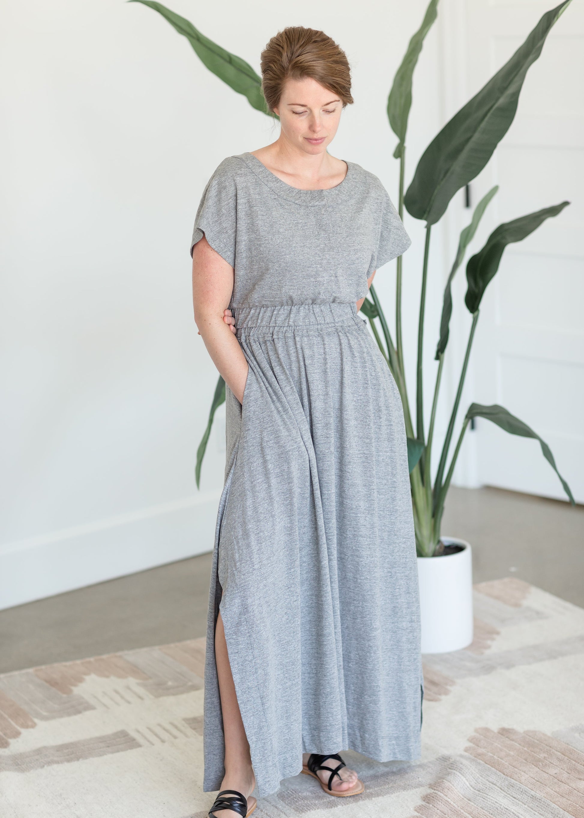Gray Side Slit Maxi Skirt Skirts By Together
