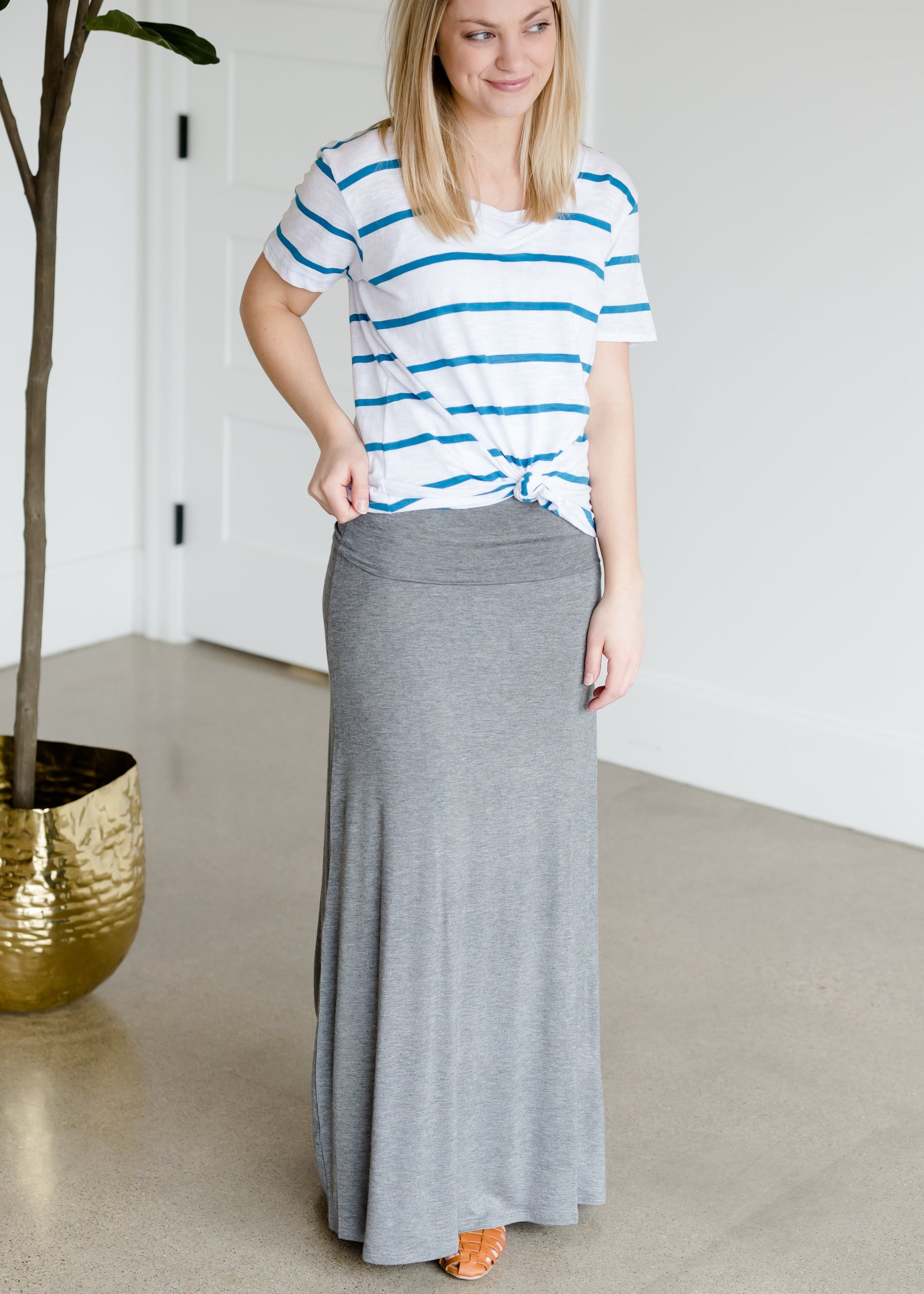 Gray Stretch Waist Maxi Skirt - FINAL SALE Skirts