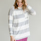 Gray Stripe Drop Shoulder Patch Pocket Top - FINAL SALE Tops