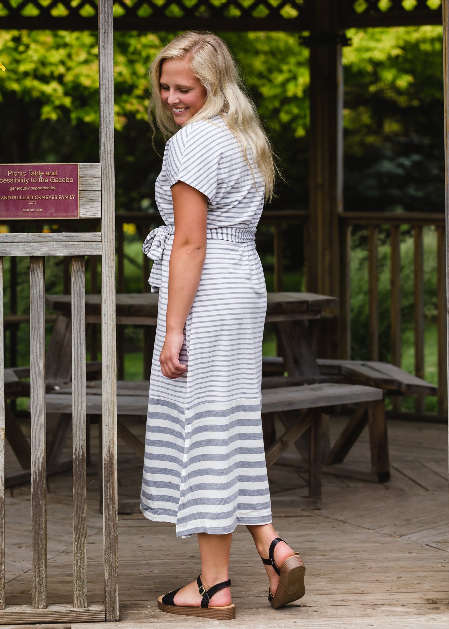 Gray Striped Belted Midi Dress - FINAL SALE Dresses