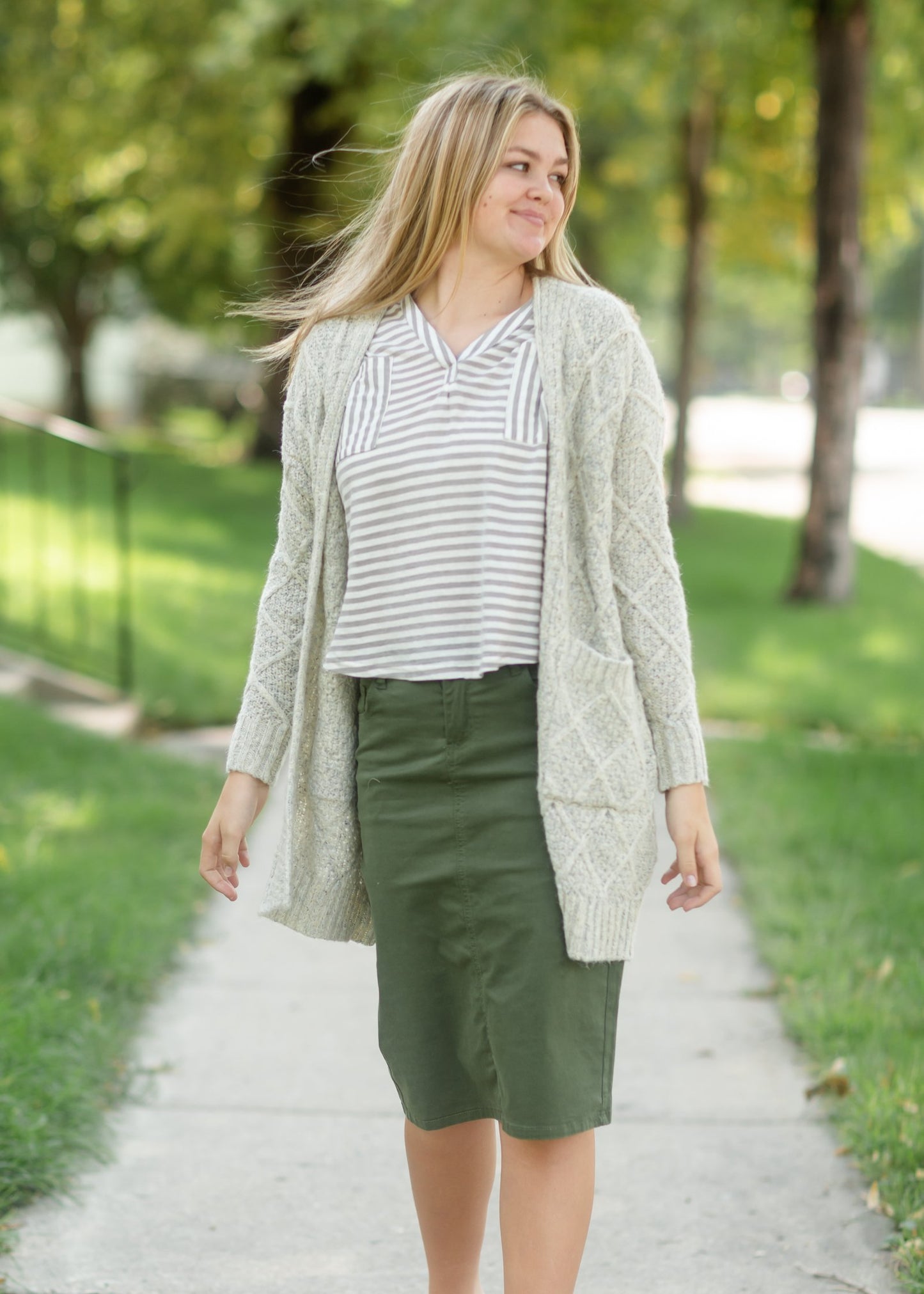 Gray Striped Double Pocket Top Tops VOY