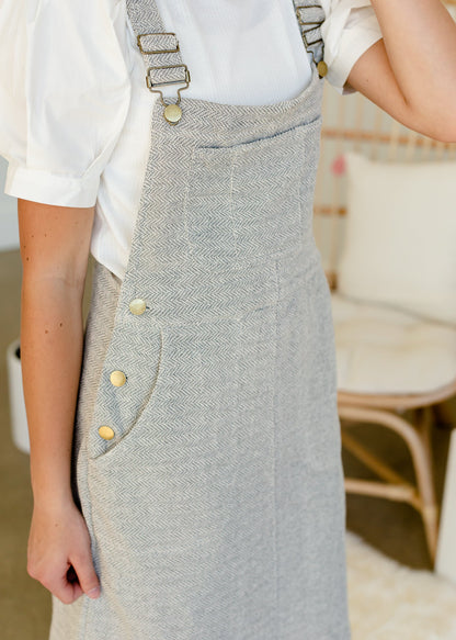 Gray Textured Knit Overall Dress Skirts