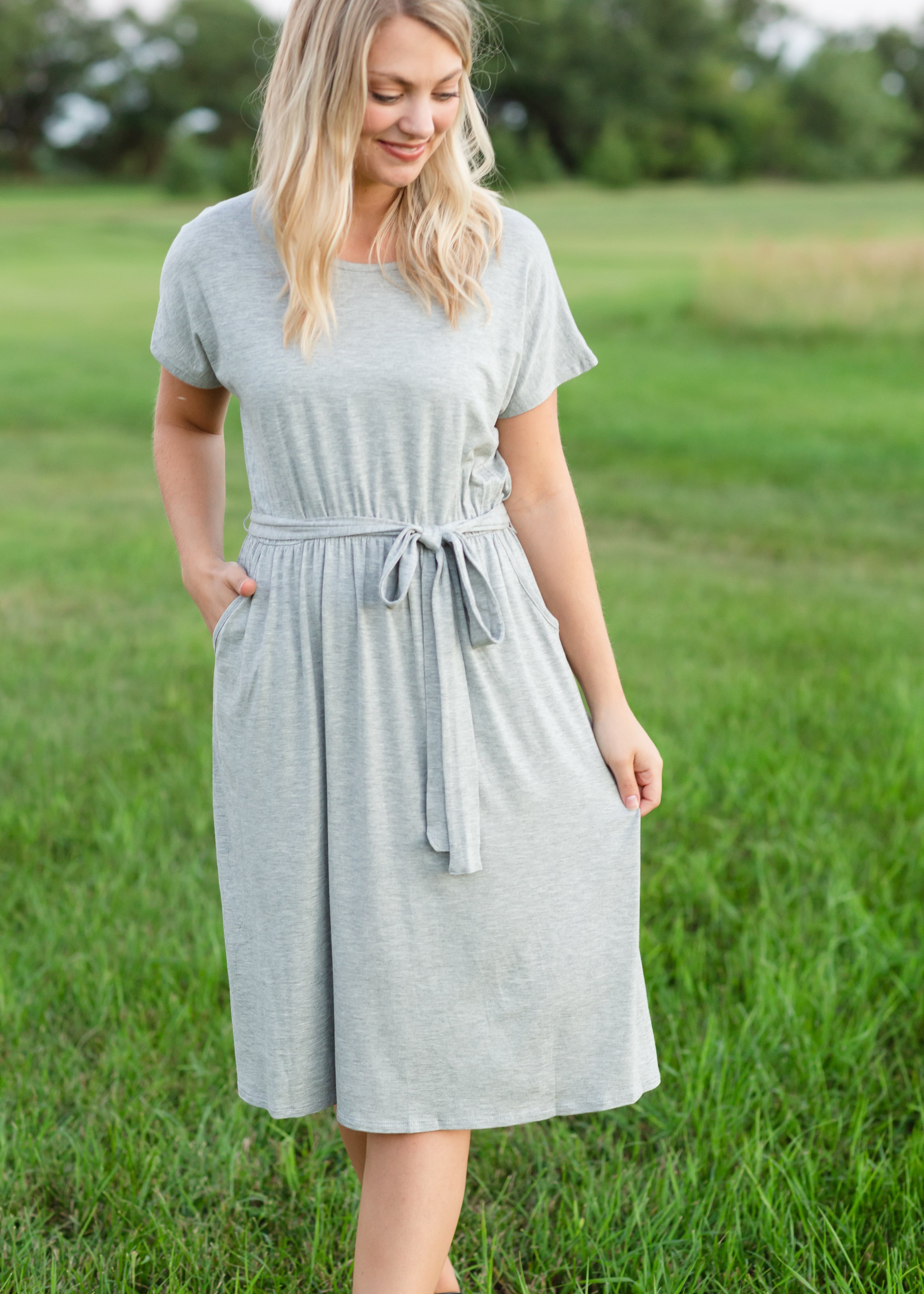 Gray Tie Waist Knit Midi Dress - FINAL SALE – Inherit Co.