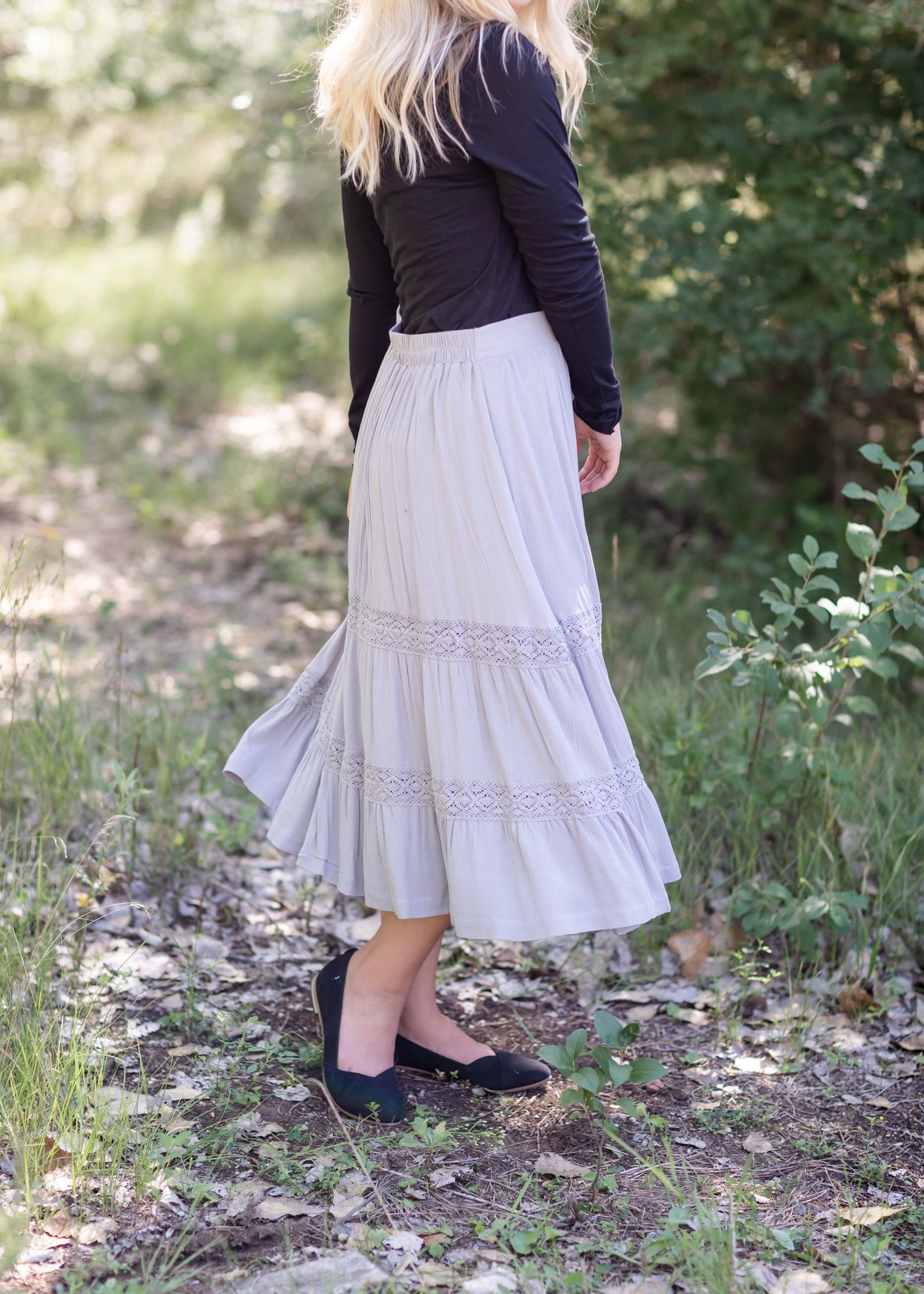 Gray Trim Detail Lined Midi Skirt Skirts Wishlist