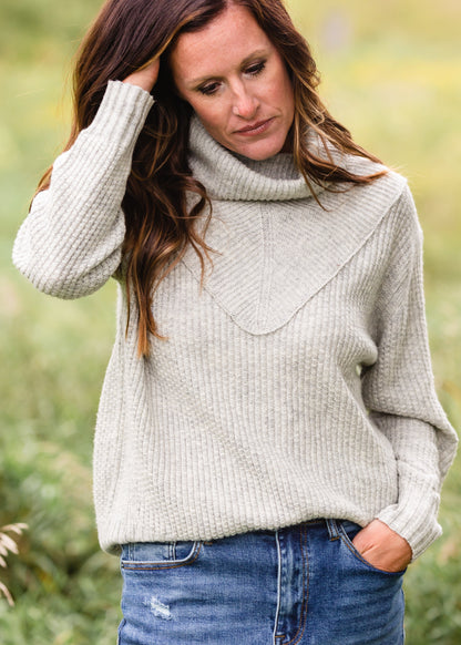 Gray Turtleneck Ribbed Cuff Sweater - FINAL SALE Tops