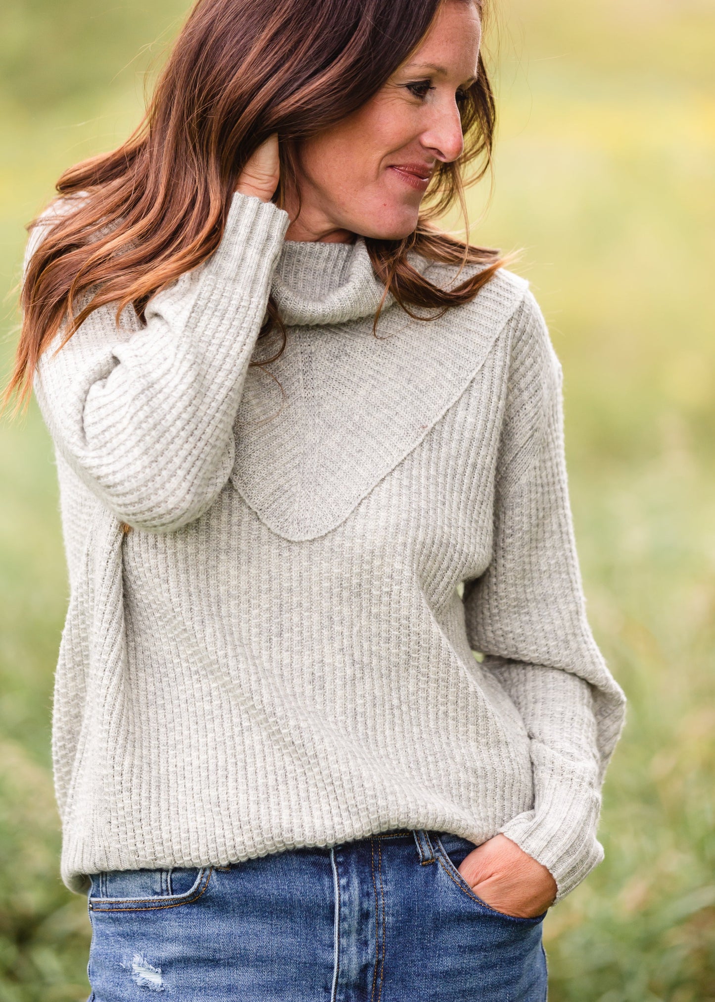Gray Turtleneck Ribbed Cuff Sweater - FINAL SALE Tops