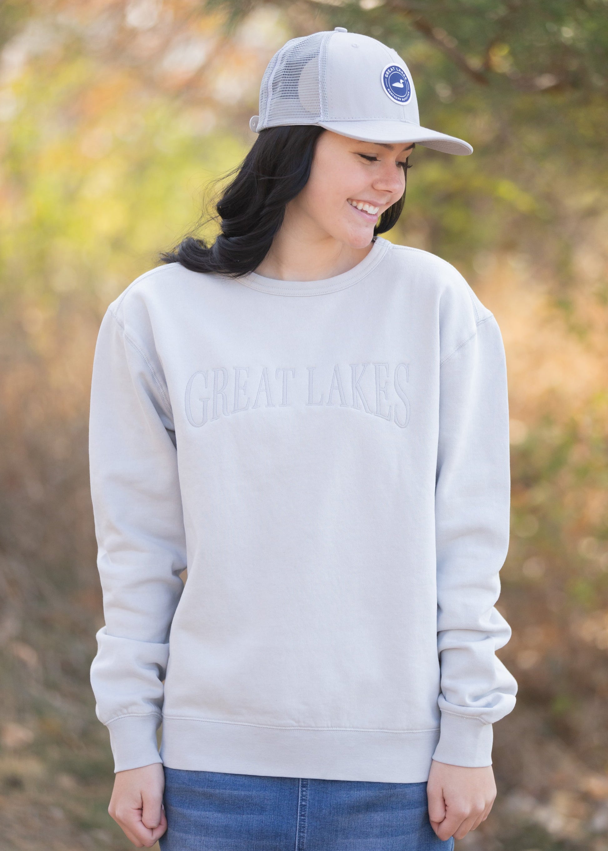 Great Lakes Embroidered Crewneck Sweatshirt Tops Gray / S