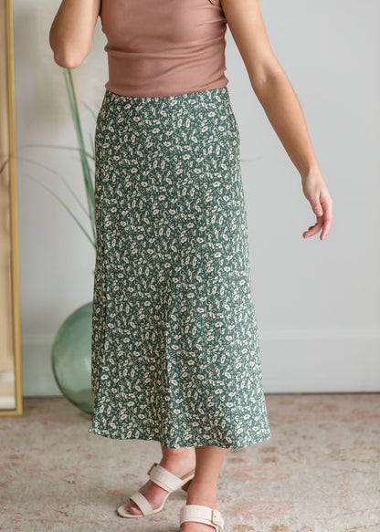 Green Ditsy Floral Simple Midi Skirt Skirts Be Cool