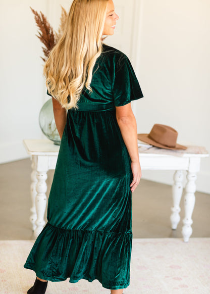 Green Embroidered Velvet Maxi Dress Dresses