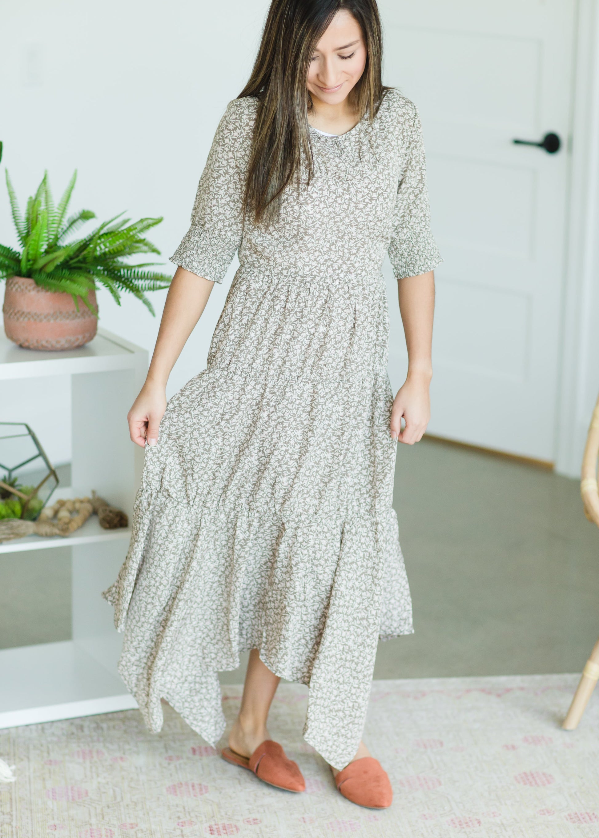 Green Leaf Print Midi Dress - FINAL SALE Dresses