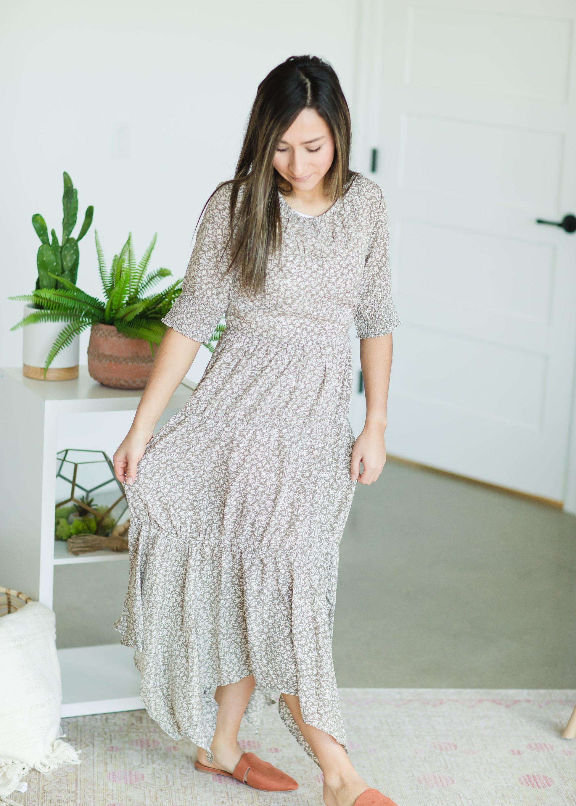 Green Leaf Print Midi Dress - FINAL SALE Dresses