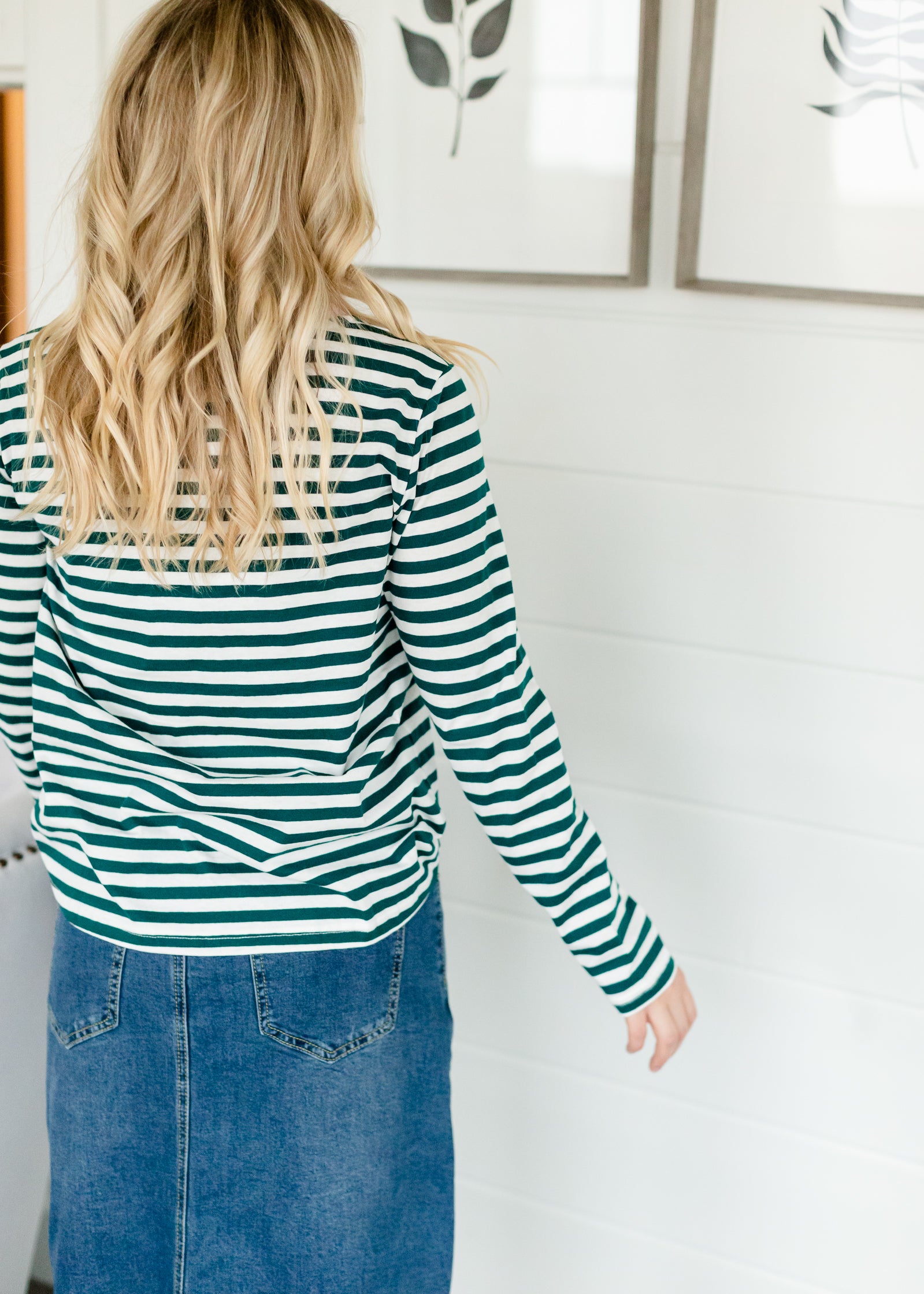 Green Striped Pink Detail Top - FINAL SALE Tops