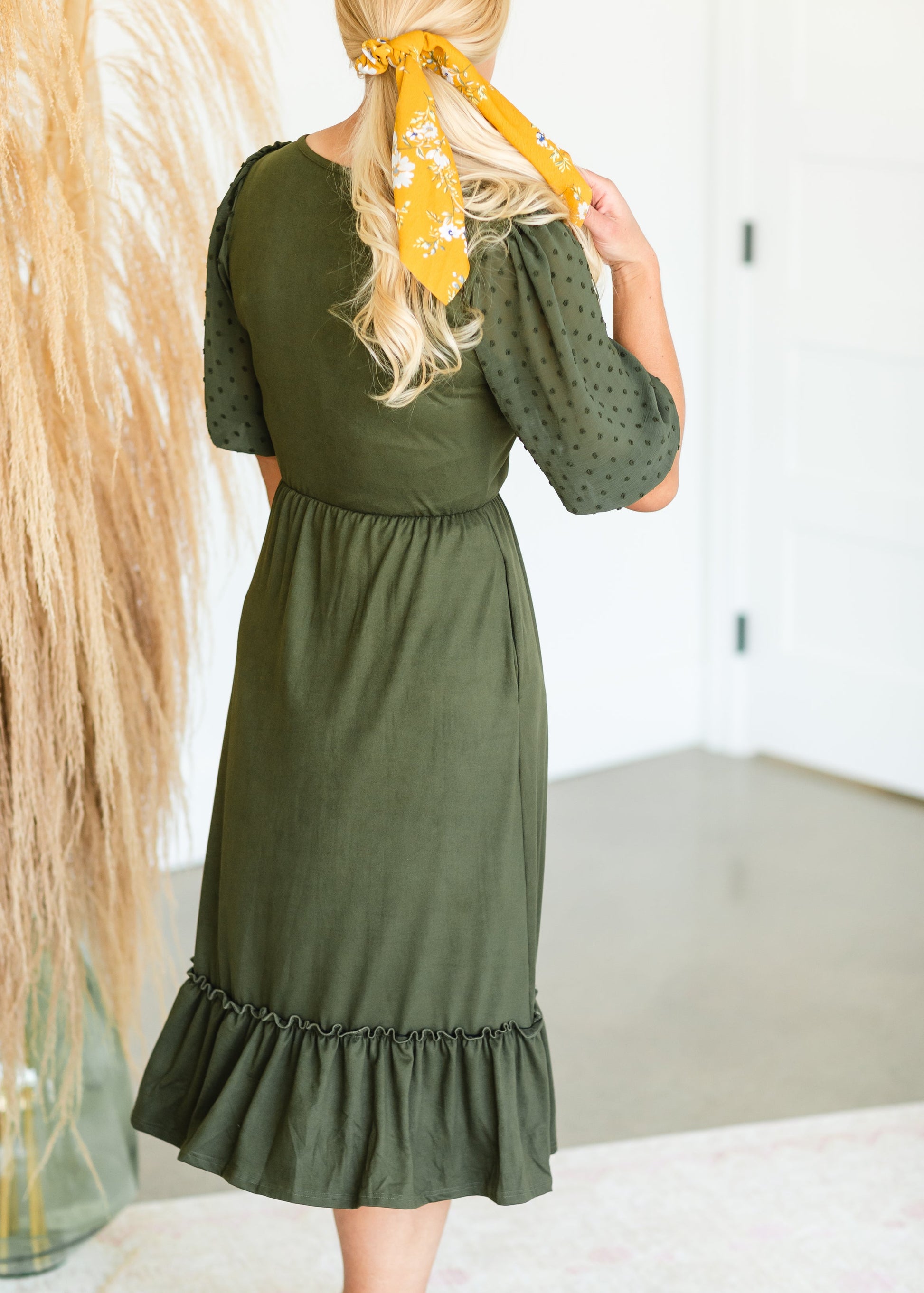 Green Swiss Dot Sleeve Midi Dress - FINAL SALE Dresses