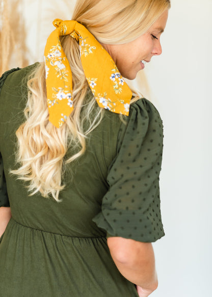 Green Swiss Dot Sleeve Midi Dress - FINAL SALE Dresses