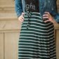 Green + White Striped Tie Front Midi Skirt - FINAL SALE Skirts