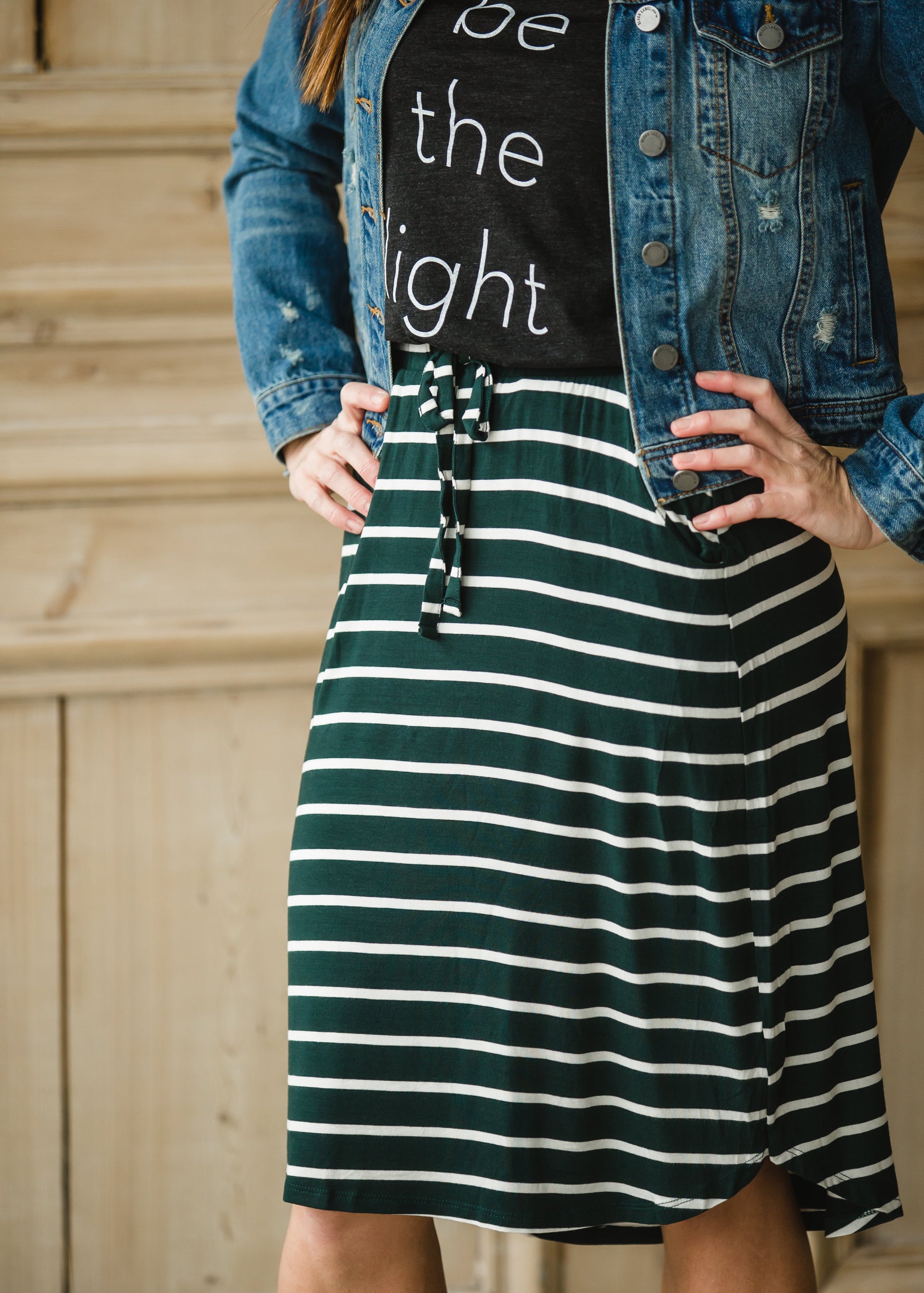 Green + White Striped Tie Front Midi Skirt - FINAL SALE Skirts