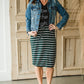 Green + White Striped Tie Front Midi Skirt - FINAL SALE Skirts
