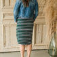 Green + White Striped Tie Front Midi Skirt - FINAL SALE Skirts