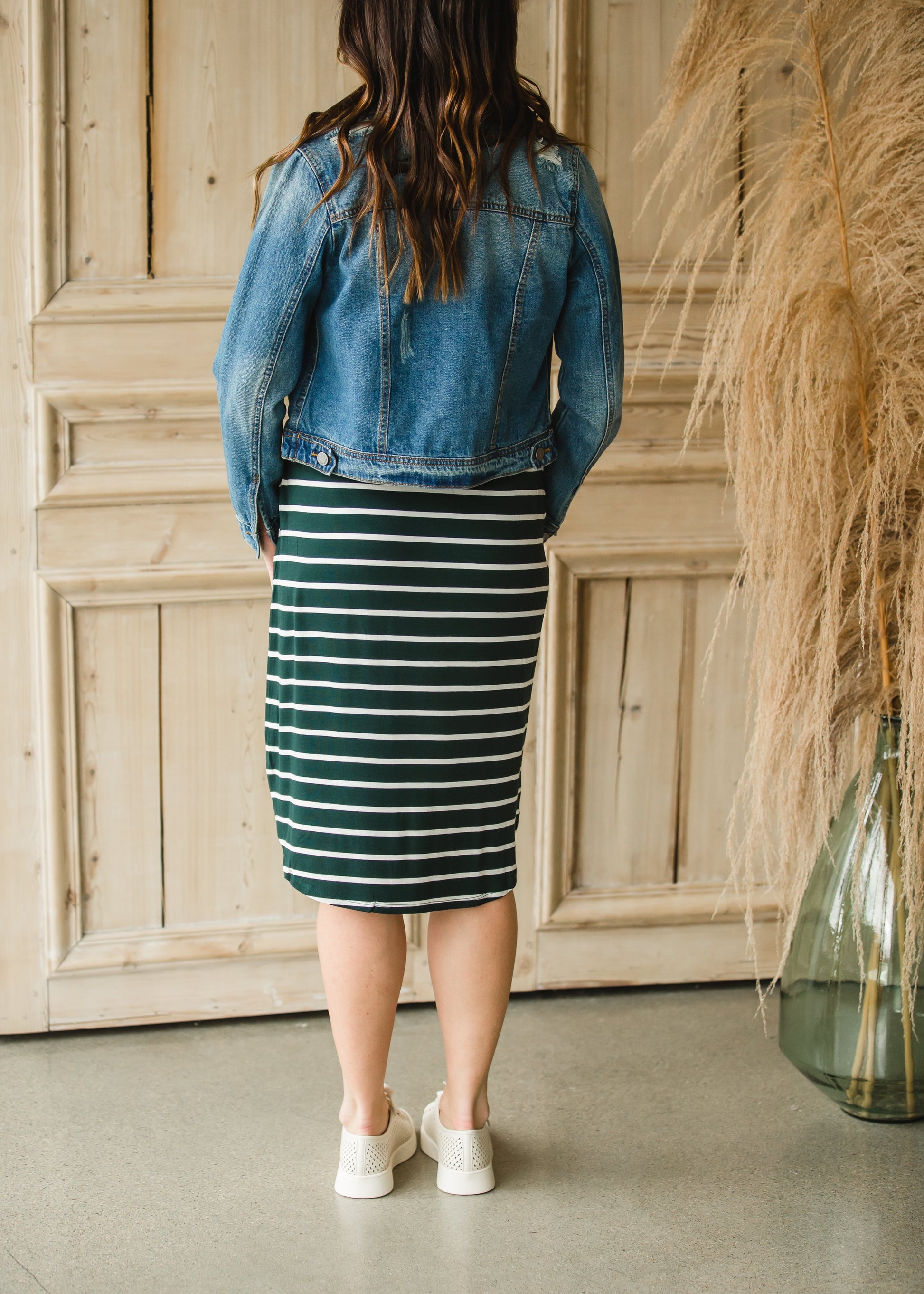 Green + White Striped Tie Front Midi Skirt - FINAL SALE Skirts