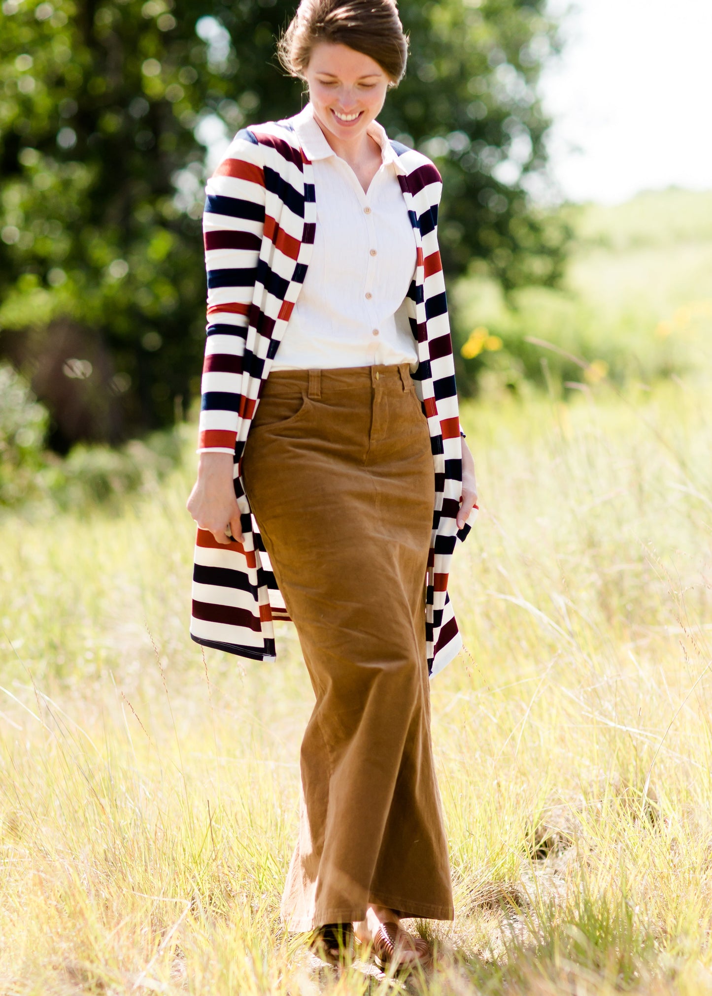 womens long corduroy maxi skirt in fall colors