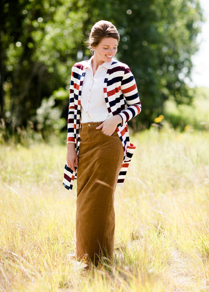 womens long corduroy maxi skirt in fall colors