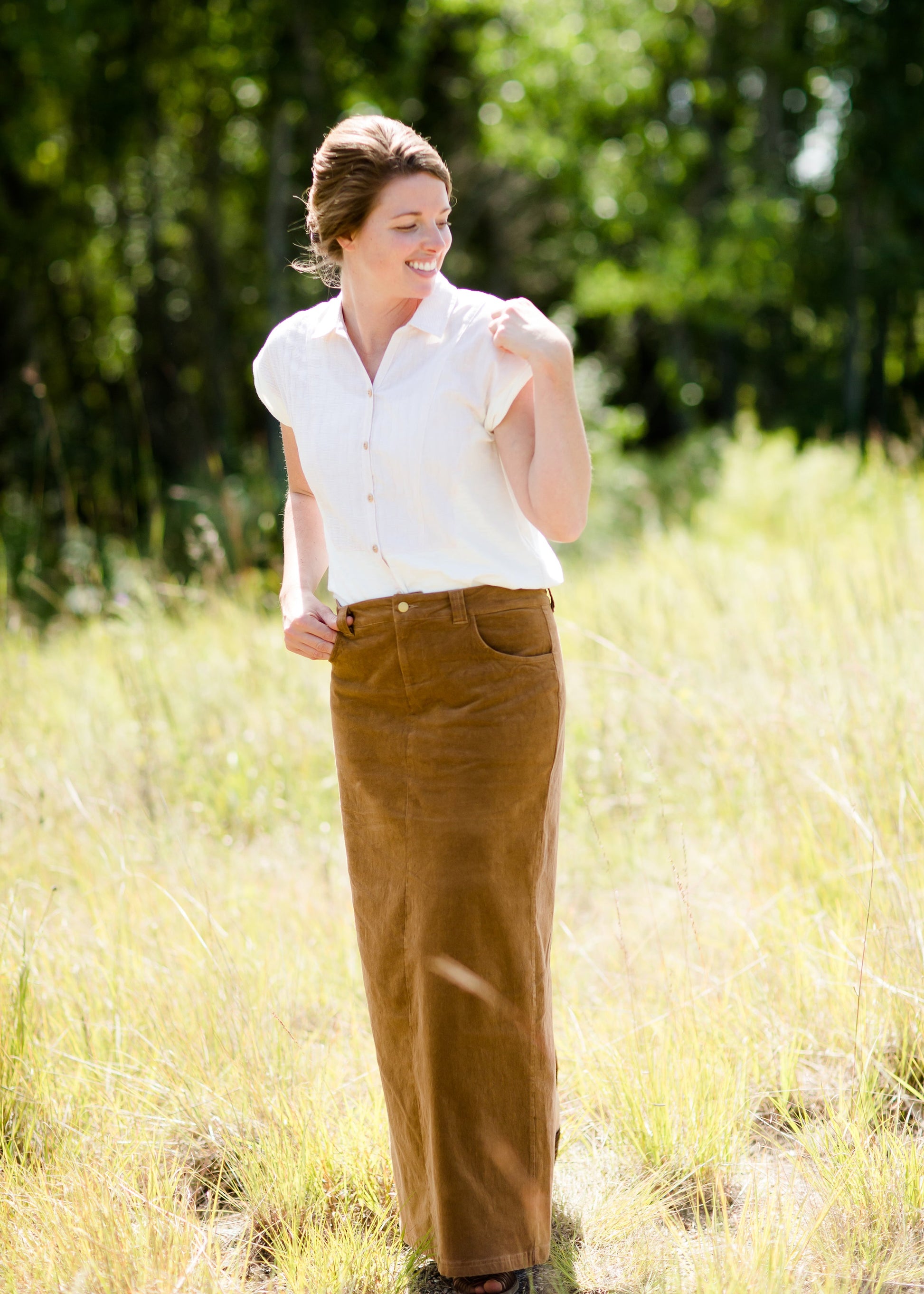 womens long corduroy maxi skirt in fall colors