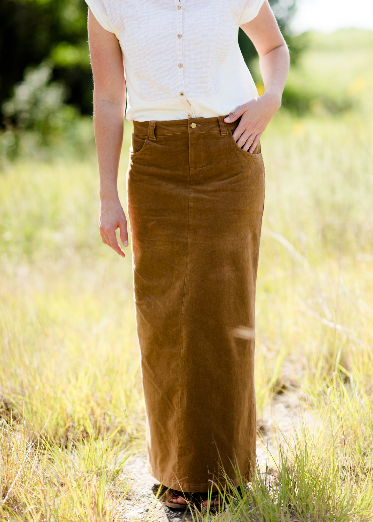 womens long corduroy maxi skirt in fall colors