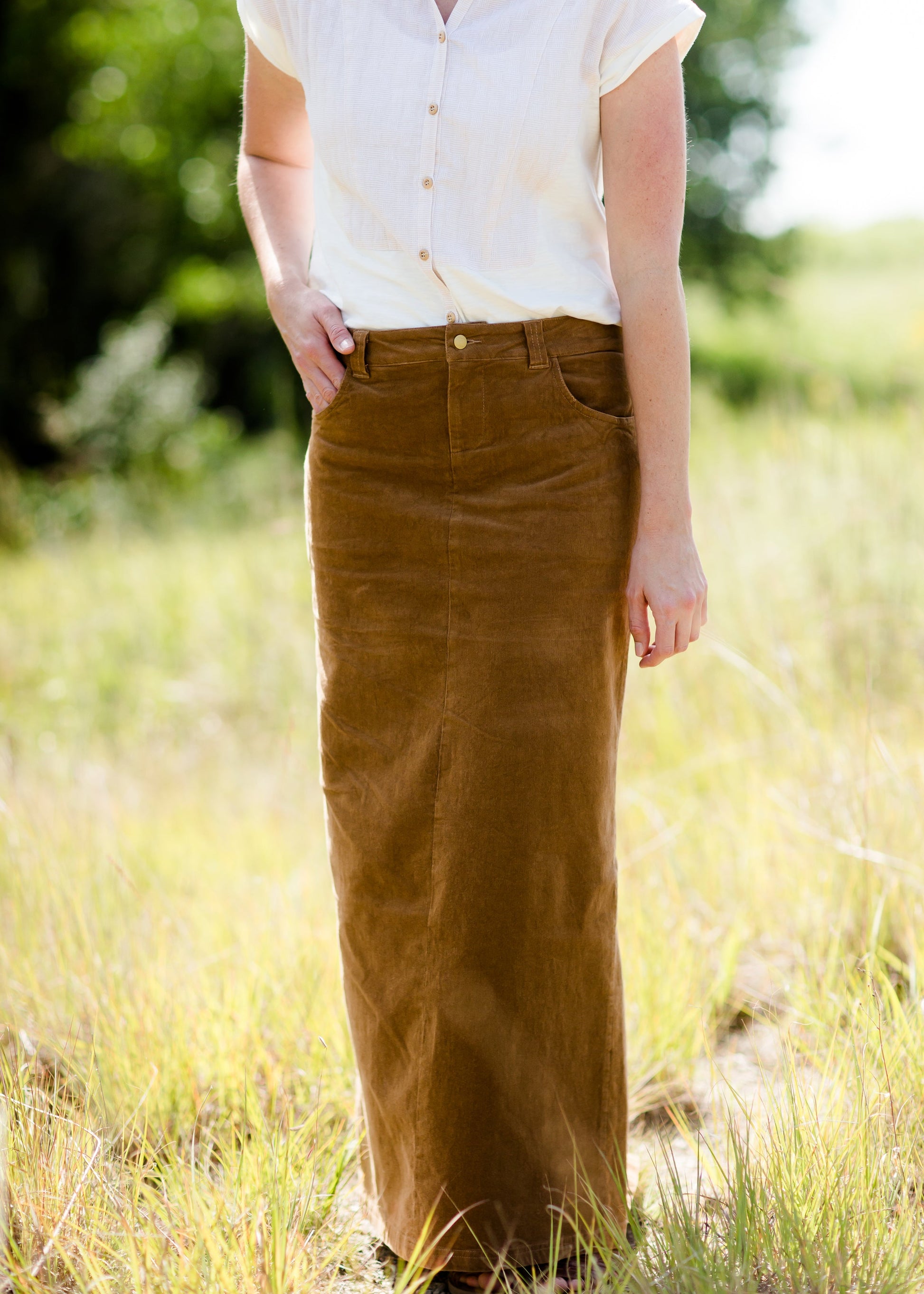 womens long corduroy maxi skirt in fall colors