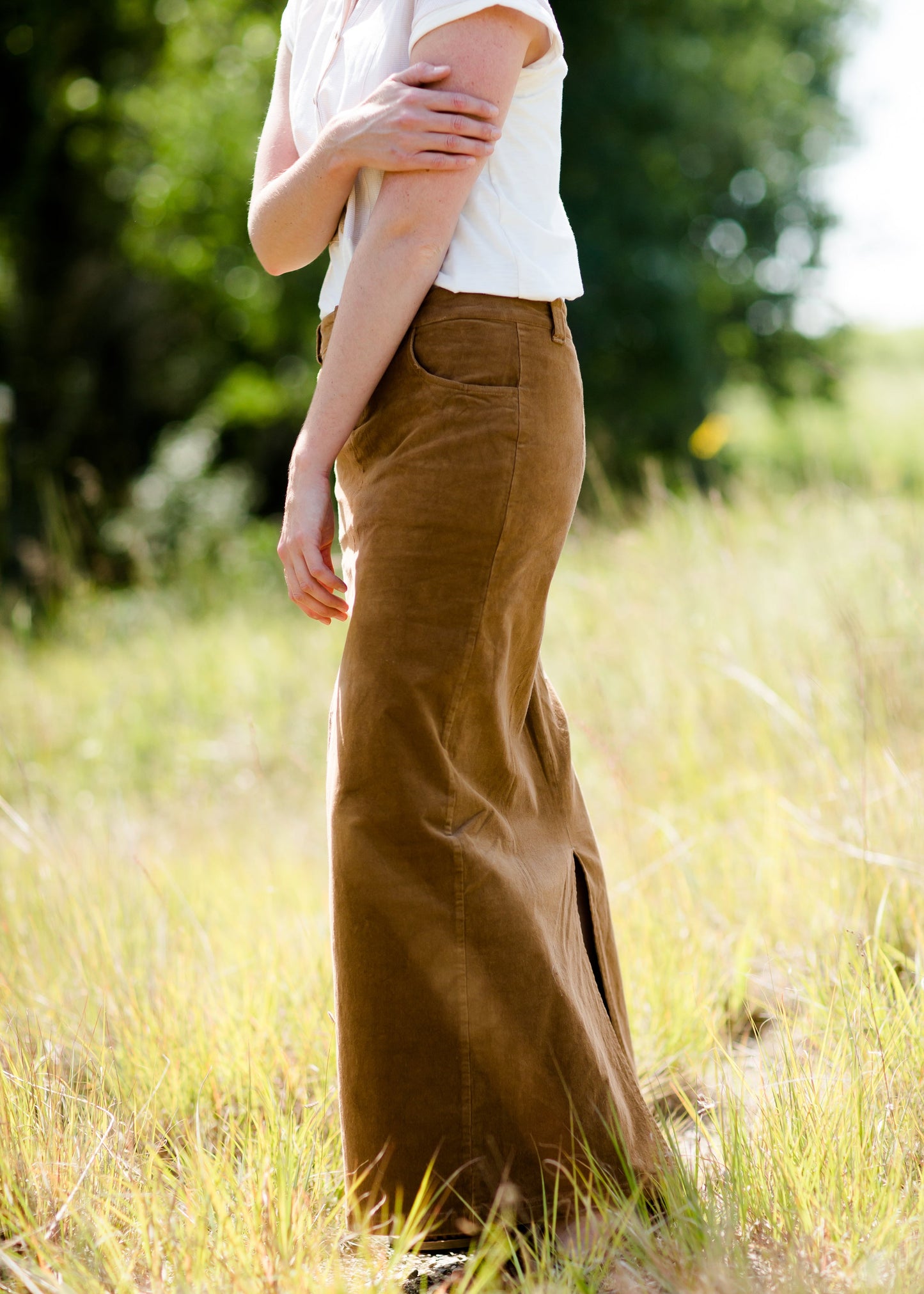 womens long corduroy maxi skirt in fall colors